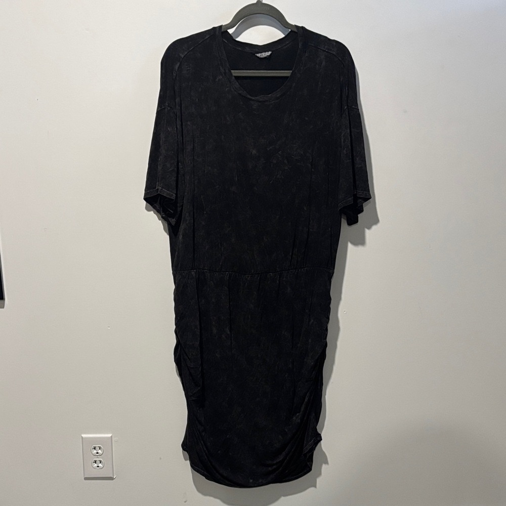 Cato Black Slouchy Rouched Toga Style Distressed Dye Black Dress